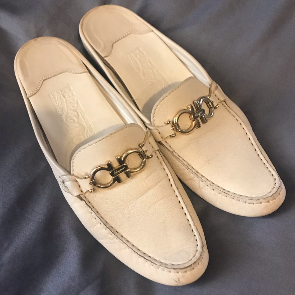 Ferragamo Horse Bit Ivory Mule Driving Loafer 8
